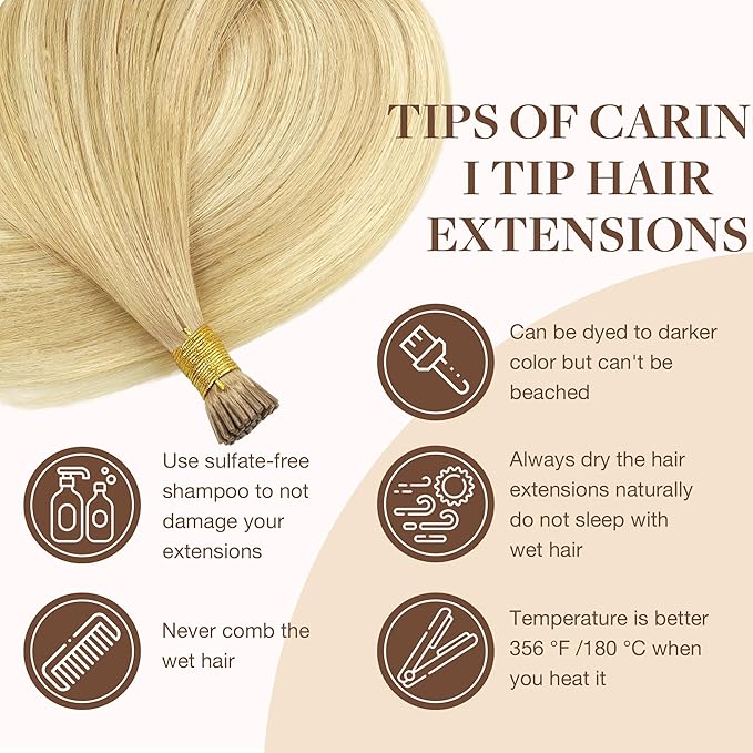 GOO GOO I Tip Hair Extensions Real Human Hair, 16inch 50g, Cold Fusion I Tip Hair Extensions, 18AT60A Pearl Ash Blonde Highlights