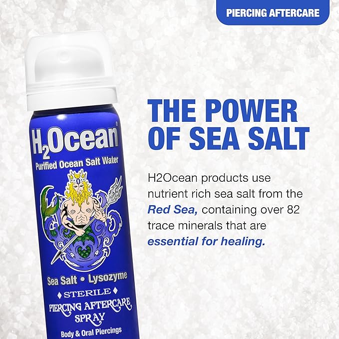 H2Ocean Piercing Aftercare Spray Sea Salt Saline 4oz + Piercing Aftercare Sea Salt Spray 1.5oz