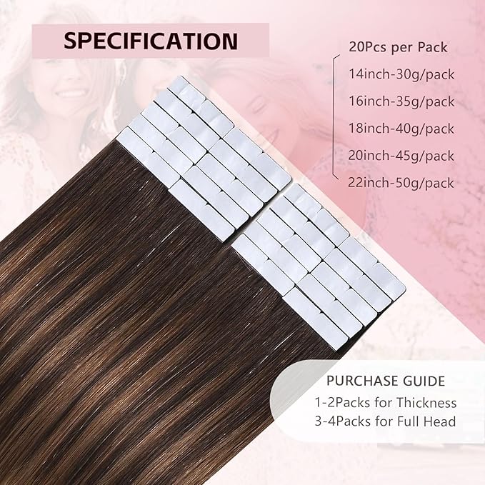 3rd-Generation Invisible Tape in Hair Extensions Real Human Hair #2/6/18 Dark Brown to Dirty Blonde 20pcs 45g 20inch Seamless Injection Invisi Tape ins Extensions（#2/6/18-20inch）