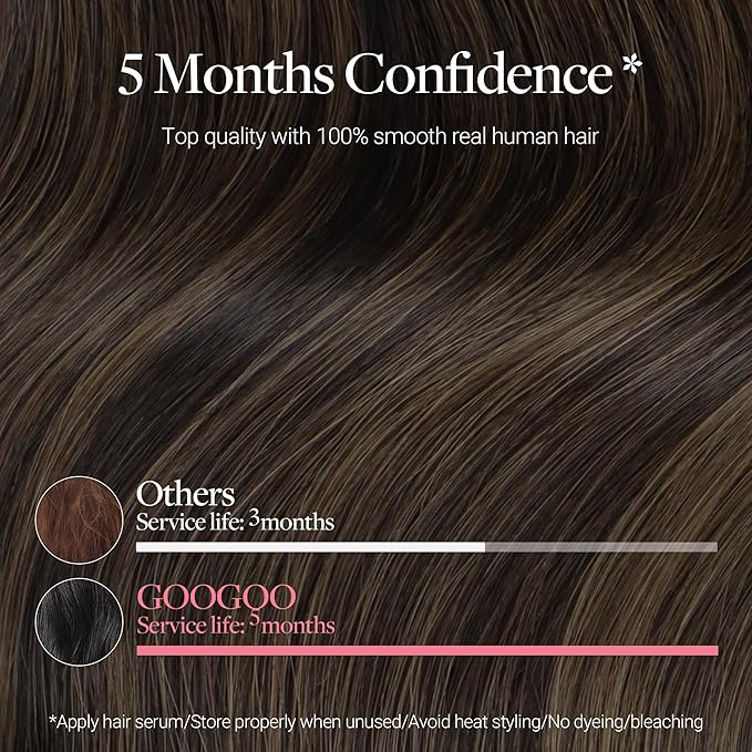GOO GOO Clip in Hair Extensions Real Human Hair, Remy Human Hair Extensions Clip ins for Women, Natural Human Hair, 20inch 160g 7 Pcs, #2/6 Dark Brown Highlighted Chestnut Brown