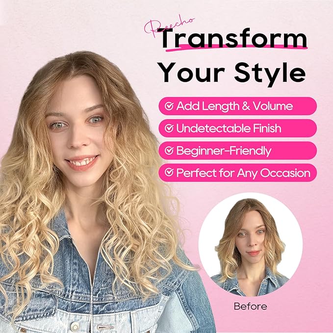 REECHO Curly Hair Extensions, 4PCS 24 inch Clip in Hair Extensions Lace Weft Short Curly Hair Extension Clip Ins Invisible Natural Hairpieces for Women, Off Black