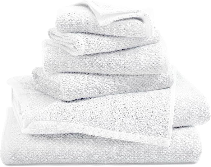 Great Bay Home 100% Cotton 6 Piece Towel Set - Absorbent, Quick-Drying, Durable Bath Towels for Bathroom Decor - Low-Twist, Two-Ply Fibers (Optic White)