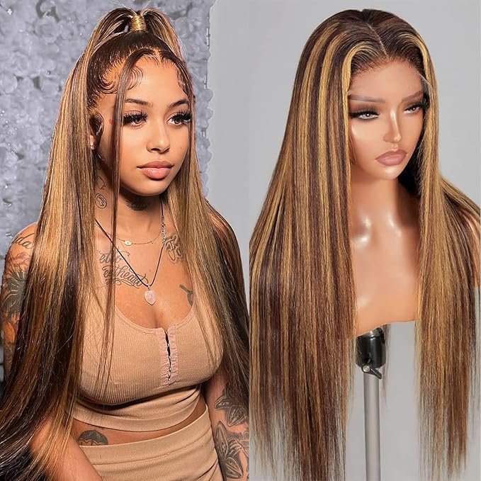 AMIRTY Honey Blonde Wig Human Hair 200% Density 13X6 HD Lace Front Wigs Human Hair Pre Plucked Ombre Lace Front Wig for Women Straight Wigs Human Hair 22Inch