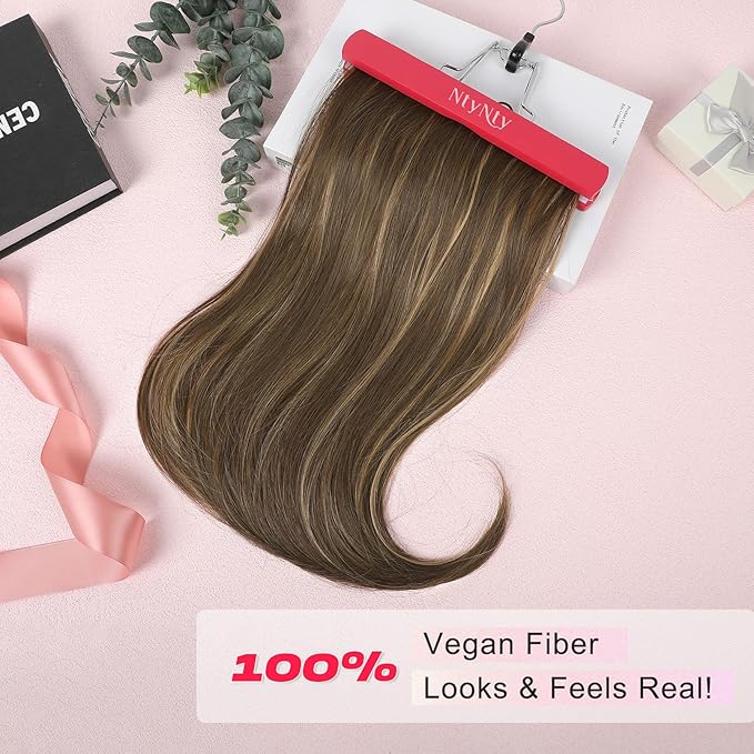 Hair Extensions, 4PCS 18" Clip in Hair Extensions Layered Cut Natural Lightweight Hairpieces with Thinner Softer Invisible Weft for Women - Chocolate Brown with Highlights