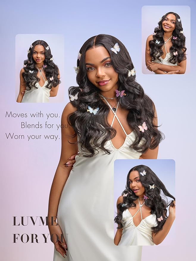 LUVME Invisible Clip in Hair Extensions,18 Inch 2 Pack 220g 12pcs Body Wave Invisible Clip ins Hair Extensions Human Hair Natural Black Hair for Women
