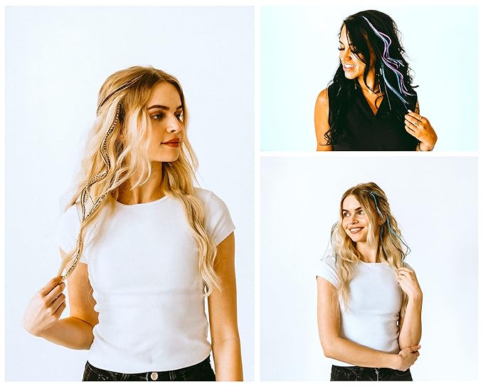21 Purple Pink & Turquoise Color Hair Extensions – 9”–14” Long – DIY Rooster Kit with 20 Micro-Link Beads – 100% Real Feathers – Eye-Catching Boho Style