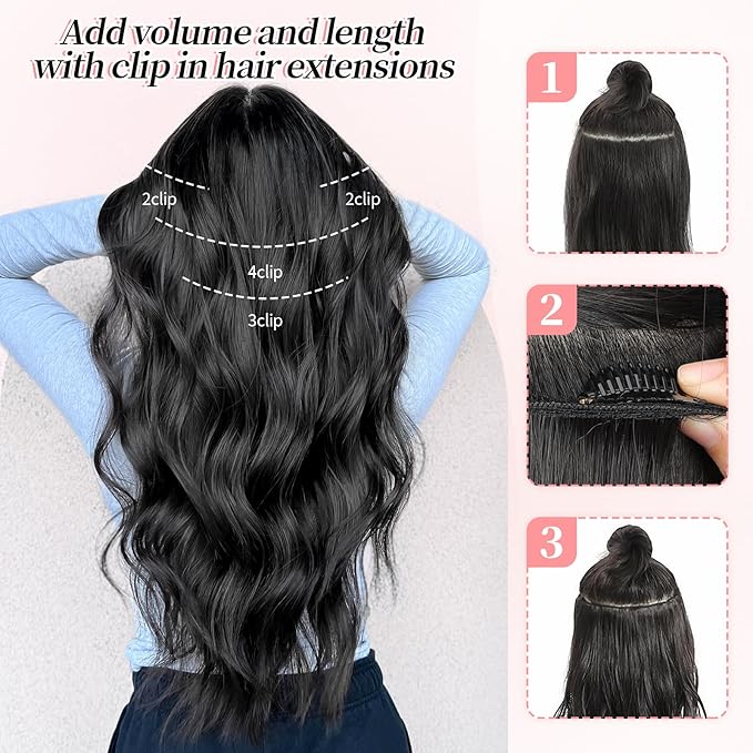 KooKaStyle Clip in Synthetic Hair Extensions Long Wavy 4PCS Thick Hairpieces Balayage Chocolate Brown to Caramel Blonde 10H26 Fiber Double Weft Natural Hair Extensions 16 Inch for Women