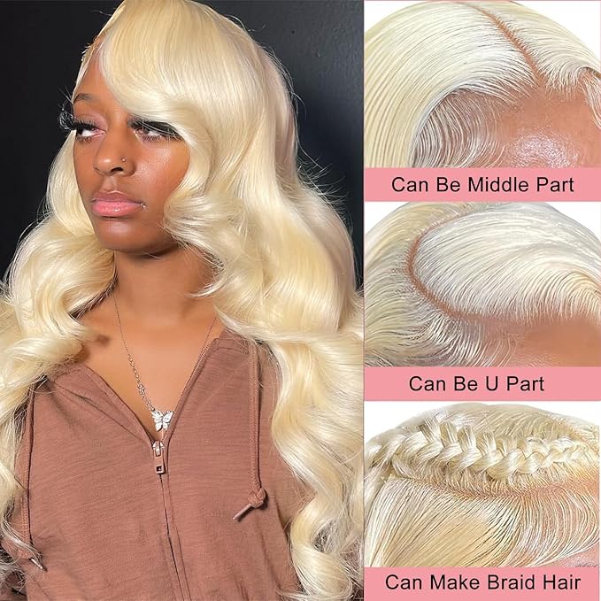Alimubi 613 Lace Front Wig Human Hair 5x5 Body Wave Glueless Wigs Human Hair Pre Plucked Pre Cut Wear and Go Blonde Wig Human Hair(32 Inch)