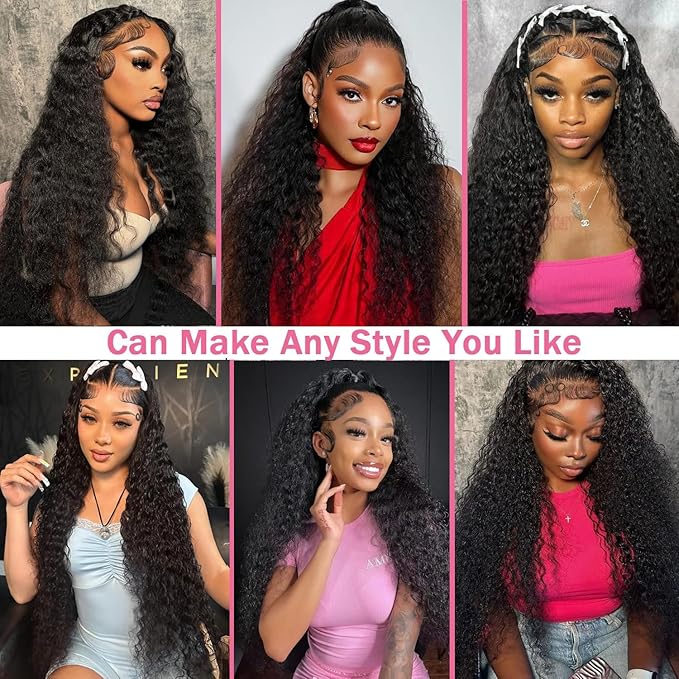 26 Inch Deep Wave Lace Front Wigs Human Hair 200 Density 13x4 Lace Frontal Wigs Human Hair Pre Plucked Deep Curly Wigs Human Hair for Women Nature Black