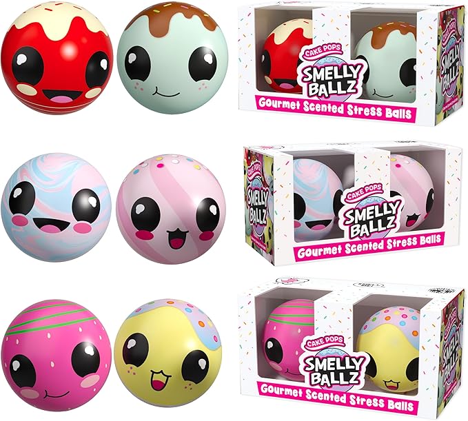 (Cake POPS) - Gourmet Scented Stress Balls (Assortment of 3 x 2-Packs) - Squishy Sensory Ball for Kids and Adults - Discover 6 Unique Aromas