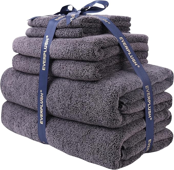 Everplush Classic 6 Pcs Luxury Bath Towels Sets,Highly Absorbent and Quick Dry Extra Large Bath Towel, Super Soft Towel for Bathroom, Pool, Swim (Charcoal, Bath Towels 6PK)