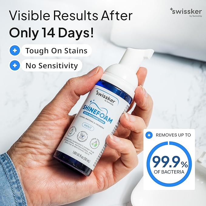 Swissker by Swissklip ShineFoam | Teeth Whitening Foam | Mint Flavor Whitening Toothpaste | Teeth Whitener I Professional Teeth Whitening Kit | 100% Vegan - Made in USA - 1.69 oz - Pack 1