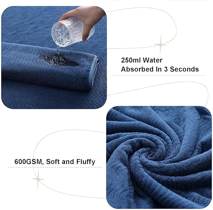 Bathroom Towels Set of 4, 35x70inch Oversized Bath Towels Extra Large Microfiber Shower Towels Textured Ultra Soft Absorbent Towels Quick Dry Towel Bath Sheets for Bathroom Hotel Spa Navy Blue
