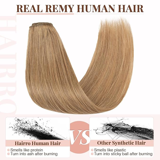 Hairro Sew in Hair Extensions Real Human Hair, 100g/bundle Weave Weft for Women Adding Volume and Length, for DIY Beauty Dating Party, 18 Inch One Bundle Straight Dark Blond