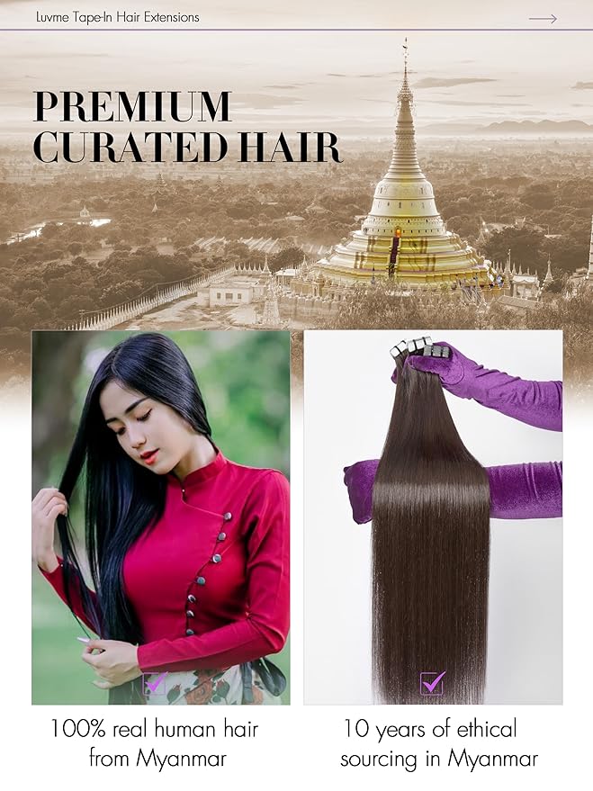 LUVME Invisible Tape in Hair Extensions Human Hair 18 Inch 50g 25pcs Rich Mocha Brown Straight Double Sided Seamless Tape Extensions