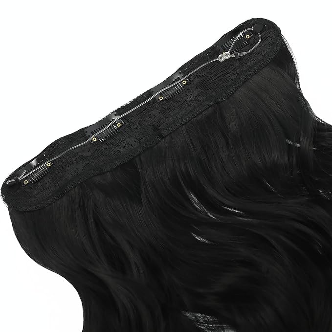 Invisible Wire Hair Extensions Transparent Wire Adjustable Size 4 Secure Clips Long Wavy Curly Secret Hairpiece 18 Inch for Women