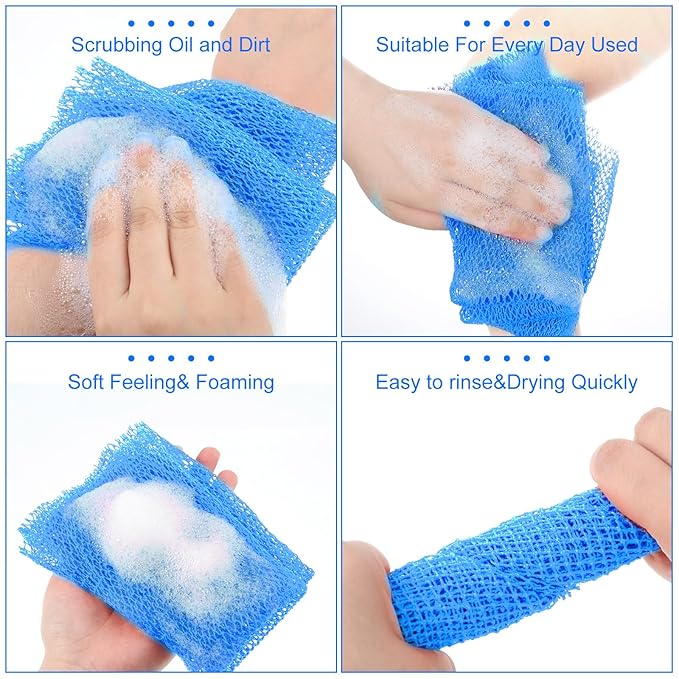 Geiserailie African Net Sponge Long Bathing Net Shower Body Scrubber Back Scrubber Skin Smoother Bathing Sponge for Daily Use or Stocking Stuffer(Light Blue)