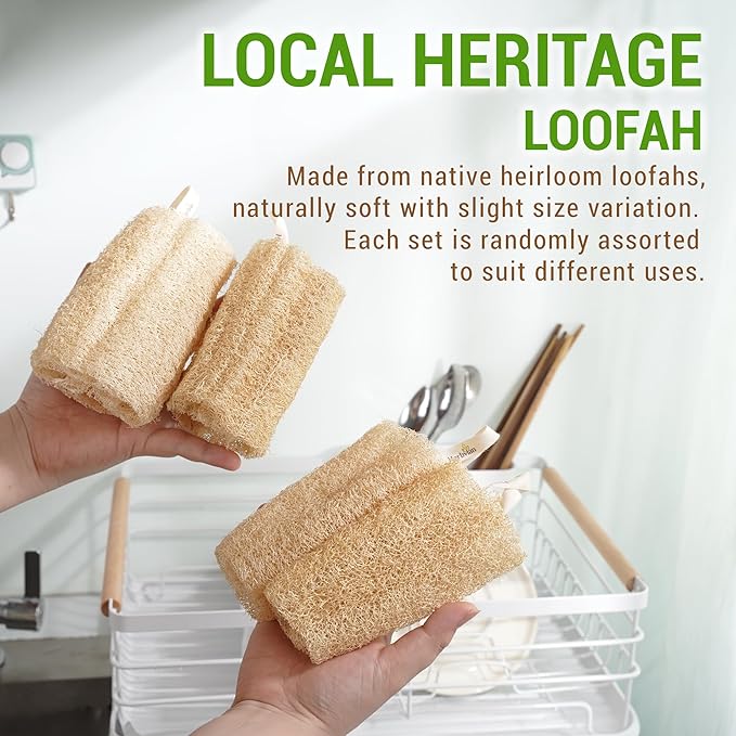 Natural Vietnamese Loofah Sponge, 100% Plant-Based Luffa Exfoliating Body Scrubber for Shower, Multi-Functional for Kitchen, Ideal for Men & Women, Spa & for Pet (5-Pack)