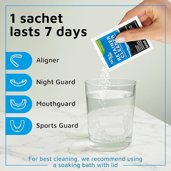 Novadent Retainer Cleaner – for Aligner, Night Guard, Mouthguard, Sports Guard - 168-Day (2 x 12 sachets)