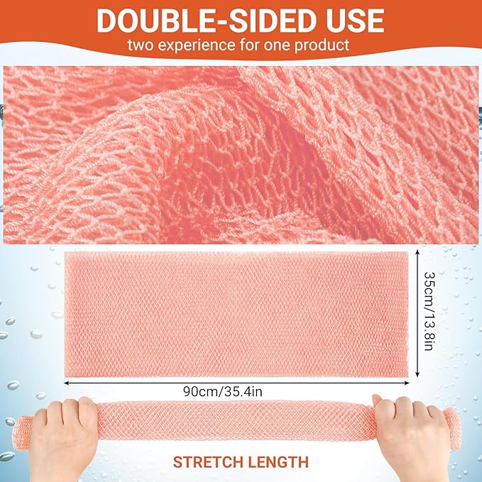 Geiserailie African Net Sponge Long Bathing Net Shower Body Scrubber Back Scrubber Skin Smoother Bathing Sponge for Daily Use or Stocking Stuffer(Light Pink)