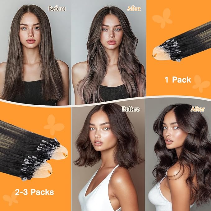 DOORES Microlink Hair Extensions Human Hair, Balayage Natural Black to Light Blonde 18 Inch 50g/50s, Micro Ring Hair Extensions Remy Human Hair Extensions