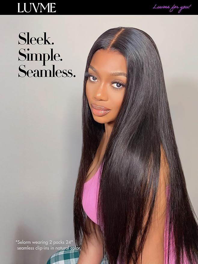 LUVME Silky Straight Seamless 110g 7Pcs Clip in Hair Extensions Full Max with 22inch Remy Human Hair Extensions, Natural Black 100% Real Soft Human Hair