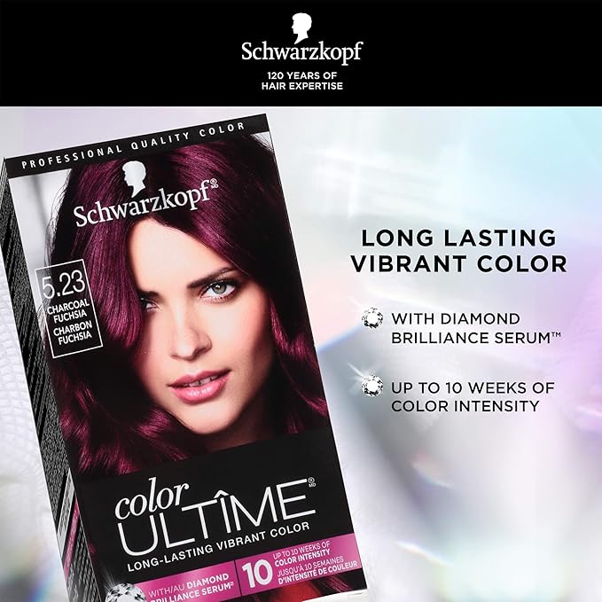 Schwarzkopf Color Ultime Hair Color, 5.23 Charcoal Fuchsia, 1 Application - Permanent Hair Dye for Vivid Color Intensity and Fade-Resistant Shine up to 10 Weeks (Pack of 2)