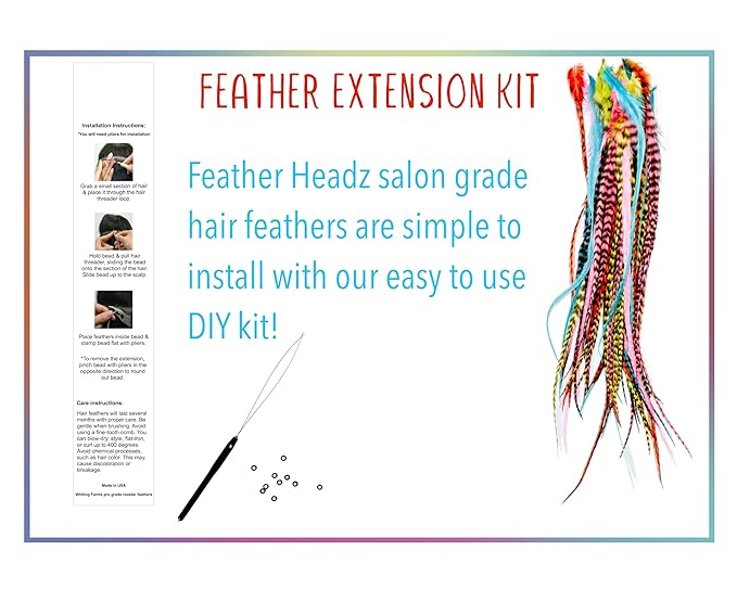 15 Rainbow Fluffy Color Hair Feathers - 7”- 12” Long - Rainbow Fluffy Hair Extension, Feather Hair Extension DIY Kit - Eye-Catching Design - 20 Micro-link Beads - 100% Real Rooster Feathers