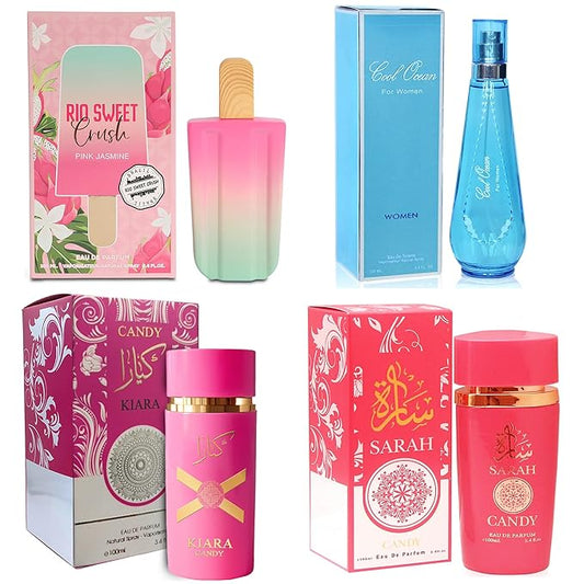 Top Sales 4 Piece Women Perfume Set Rio Sweet Crush Jasmine,Ka Candy,Sarah Candy,Cool Ocean Eau de Parfum, Women's Fragrance Sets with Luxury Gift Box for Daily Use