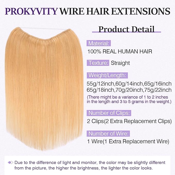 Halo Hair Extensions Real Human Hair,Halo Hair Extension 100% Human Hair,Wire Hair Extensions,Thicker Honey Blonde 12inch/65g