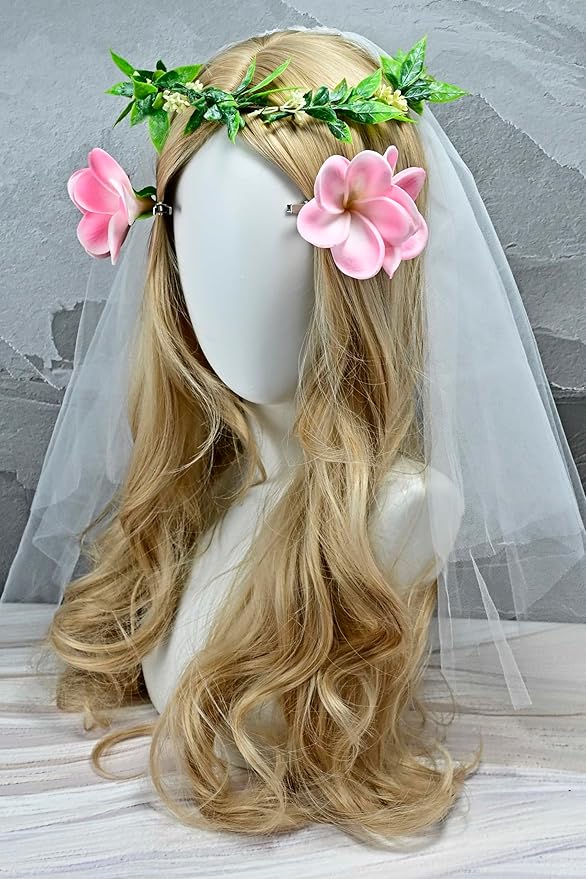 Pack of 2 Real Touch Flowers Hawaiian Flower Hair Clips Plumeria Hibiscus Hair Clips Handmade Hair Accessories for Beach Wedding Bridal Party Mother's Day Women Girls Holiday Gifts (c-817, 2pcs)