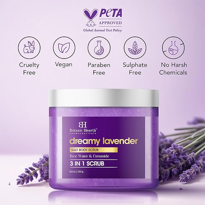 Botanic Hearth Dreamy Lavender Body Scrub 8.8 Fl Oz | Gently Exfoliates and Moisturizes Skin, Infused with Natural Lavender Oil and Essential Nutrients for Smooth and Radiant Skin
