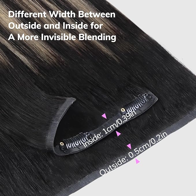 IDN BEAUTY Seamless Clip In Hair Extensions Human Hair, 110g 18 Inch, 1B/19/1B Natural Black to Light Blonde Remy Hair Body Wave Seamless Clip Ins For Black Women PU Weft Invisible Edge 7pcs