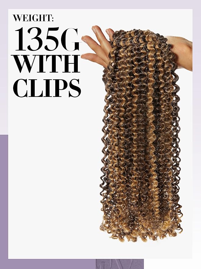 LUVME Clip in Hair Extensions Real Human Hair, Remy Human Hair Extensions Clip ins for Women, #2/27 Extensions, 18inch 135g 9Pcs Kinky Curly Hair