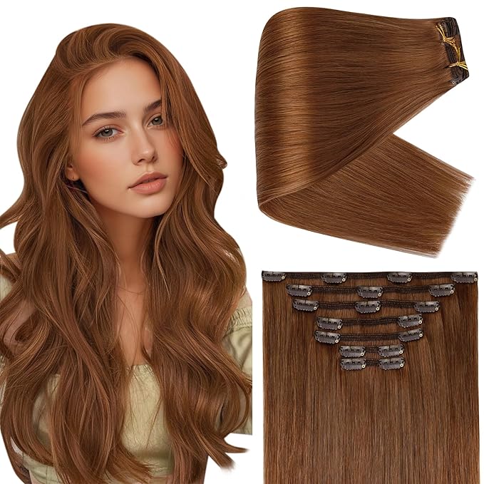 Full Shine Strawberry Blonde Hair Extensions Clip ins 16 Inch Clip in Extensions Real Human Hair Red Brown Auburn 135 G 7 Pcs