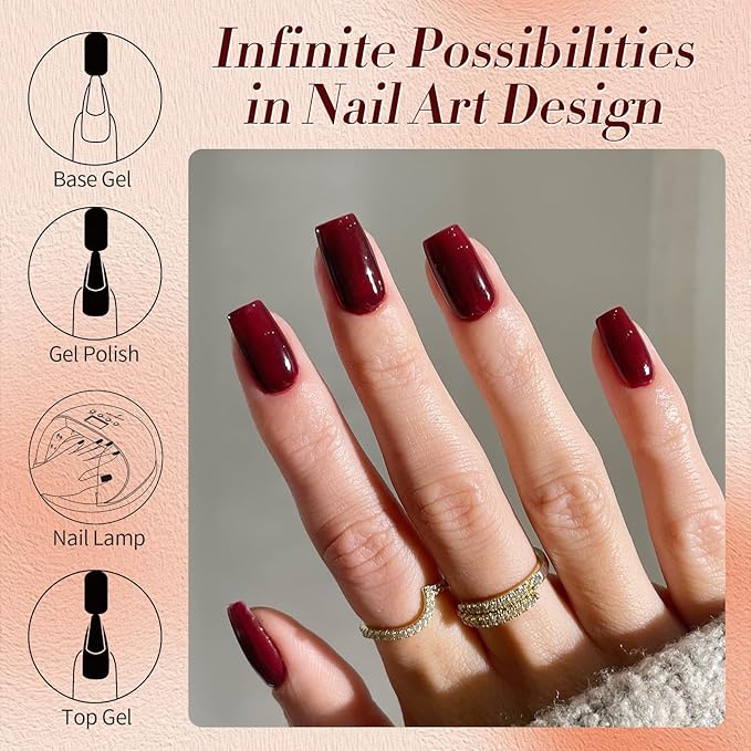 Born Pretty Red Burgundy Gel Nail Polish Dark Wine Red Color Nail Art Design Manicure DIY Salon Home 15ml