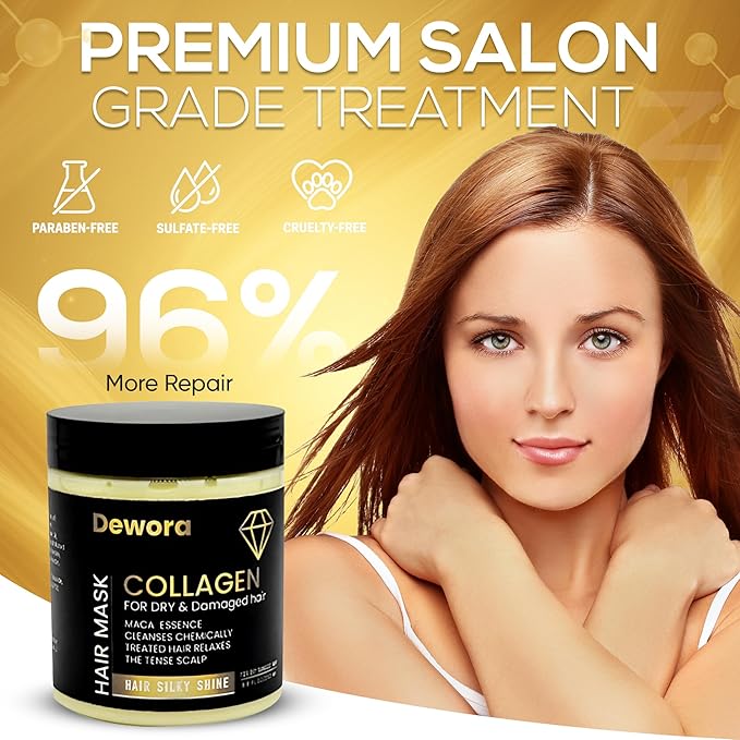Collagen Hair Treatment Mask, for Dry & Damaged Hair, (Trataniento Para Cabella Seco y Matratados) is Keratin, Maca Essence All Cleanses Treated Hair Relaxes The Tense Scalp 8.8FL OZ,250ml