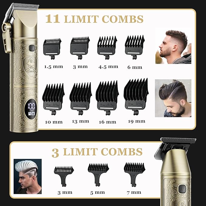 Kemei Professional Hair Clippers for Men, Beard Trimmer, Electric Shaver for Men, 3 in 1 Barber Clipper Kit LCD Display, Gift Sets