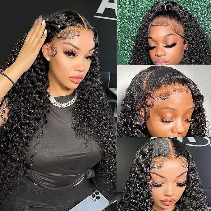 13x4 Water Wave Lace Front Wigs for Women Human Hair Pre Plucked Water Wave Lace Frontal Wig with Baby Hair Natural Color HD Transparent Deep Wave Lace Front Wigs