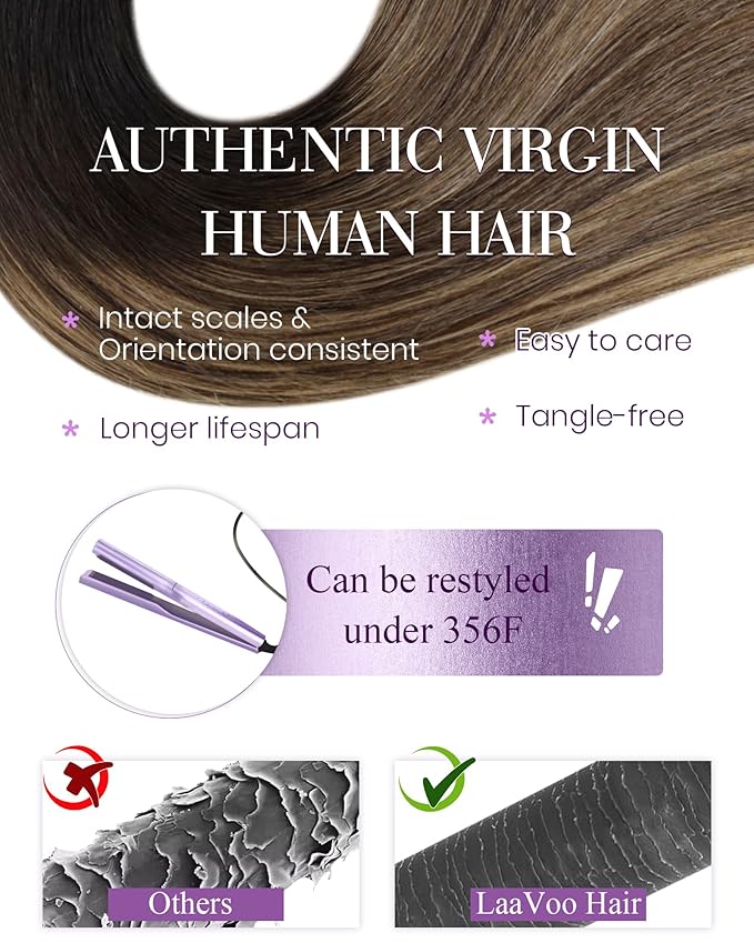 LaaVoo Itip Human Hair Extensions Itip Hair Extensions Human Hair Natural Black Balayage Medium Brown Ombre Caramel Brown 24 Inch 50g 50s