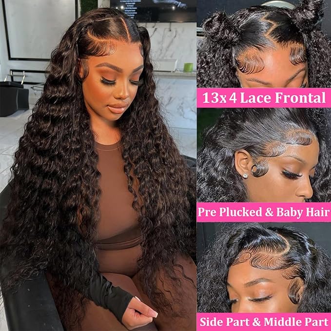 Water Wave Lace Front Wigs Human Hair Pre Plucked 13x4 Transparent Glueless Lace Frontal Wigs 150% Density Curly Lace Front Wigs Wet and Wavy Human Hair With Babyhair For Black Women(Curly Wig,22)