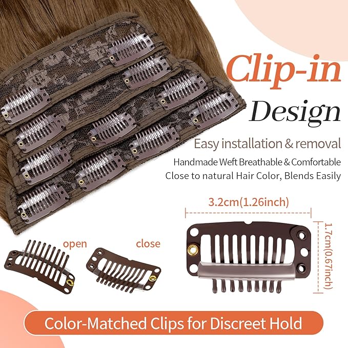 Kookastyle clip in hair extensions 4 pcs natural long Synthetic wavy curly hairpieces Layered soft invisible for women Chestnut Brown 20 inch