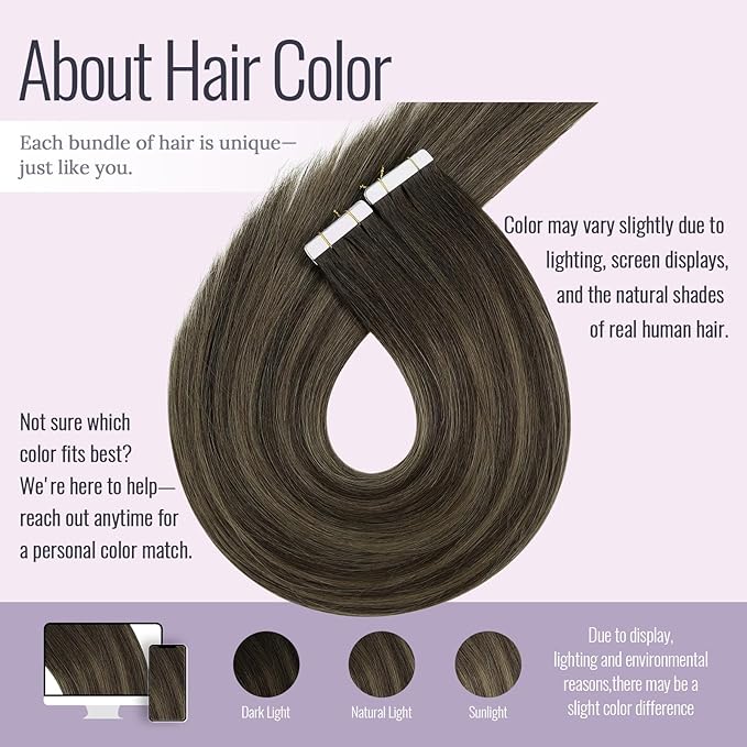 Fshine Tape in Hair Extensions Rooted Tape in Extensions Real Human Hair 20 Inch Glue in Extensions Ombre Balayage Brown Seamless 20 pcs 50 g Add Length,for Moms & Busy Moms