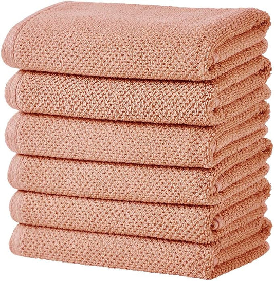 Great Bay Home Pink Hand Towel Set – 100% Cotton 6-Pack 26"x16", Absorbent & Quick-Drying, Soft & Durable