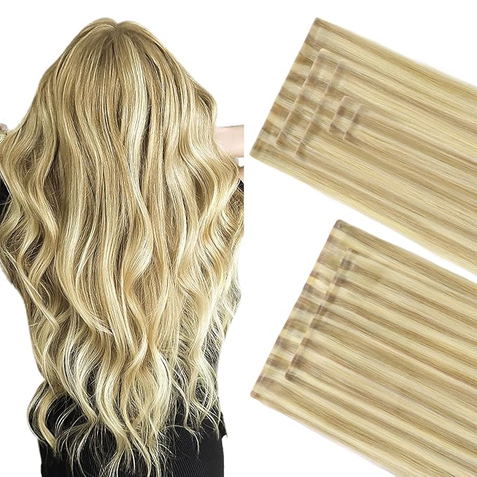 GOO GOO Invisi Edge Clip in Hair Extensions Set, 14inch 110g, 5pcs Injected Seamless PU Clip ins and 2pcs Classical PU Clip ins, Virgin Real Human Hair, #P18D/22F