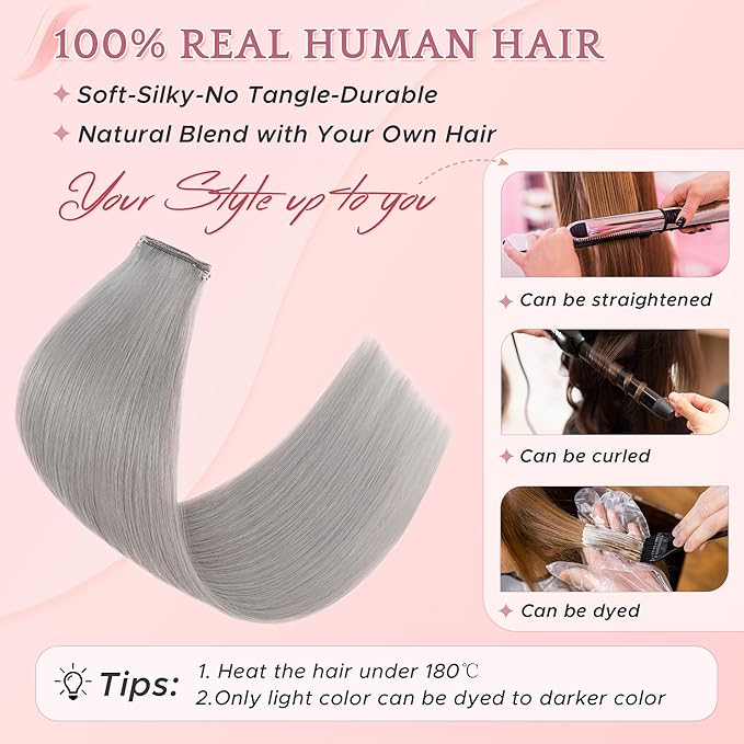 SEGO Clip In Short Hair Extensions Real Human Hair Single 6 Pcs Silver Grey Individual Clip Ins Remy Straight Soft Seamless Hairpieces for Women -10 Inch #G1 Grey