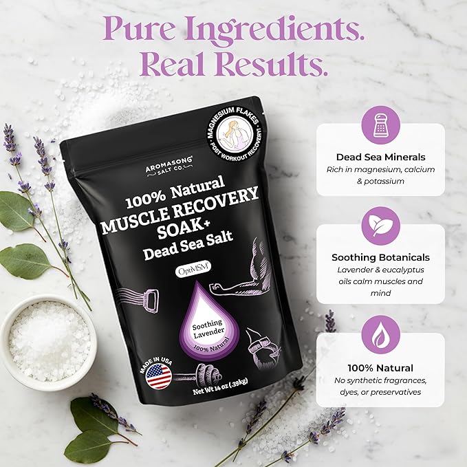 Aromasong Muscle Recovery Bath Soak for Muscle | Sore Muscle Soak with Dead Sea Salt, OptiMSM, Magnesium Flakes & Essential Oils | 3 Lb. - Made in USA.