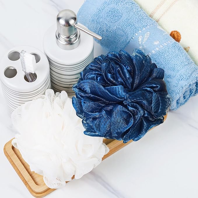 Loofah Sponges for Shower and Bathing, Pink White Blue and Gray Exfoliating Body Scrubbers Multi Pack, Shower Puffs for Men or Women, Travel Bath Accessory