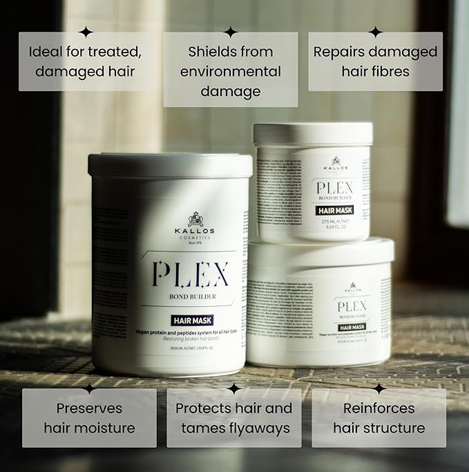 Kallos Plex Bond Builder Hair Mask with Plant Protein and Peptide Complex 275 ml – 9.29 Fl Oz