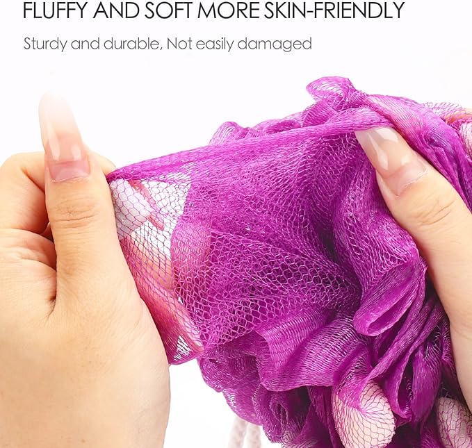 BTYMS Premium Mesh Poufs (65g/pcs) Bath Sponges Shower Loofahs Exfoliating Shower Puff - Great for Body Wash Pack of 4